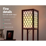 Artiss Floor Lamp 3 Tier Shelf Storage LED Light Stand Home Room Pattern Brown - Rear View