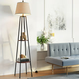 Artiss Modern LED Floor Lamp with Adjustable 2-Tier Shelf for Home Décor - 45-Degree Angle