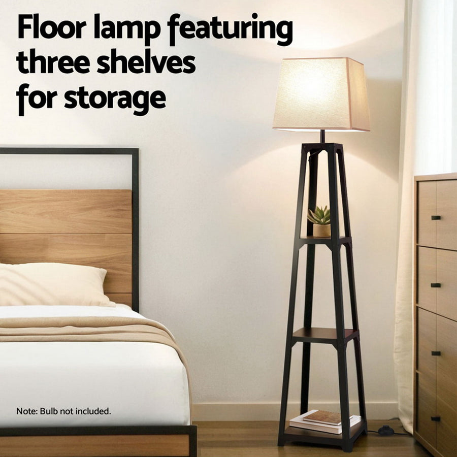 Artiss Floor Lamp 3 Tier Shelf Storage LED Light Stand Home Room Vintage White, image 4