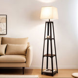 Vintage White Artiss LED Floor Lamp with 3-Tier Shelf Storage for Home Decor - Close-Up Angle