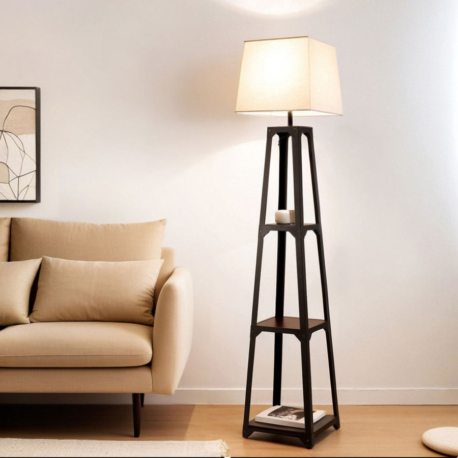 Artiss Floor Lamp 3 Tier Shelf Storage LED Light Stand Home Room Vintage White, image 7
