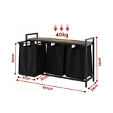 Artiss Laundry Basket with 3 Pull-out Bags Metal Frame Black - Side View