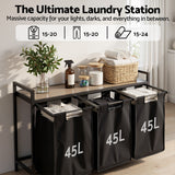 Artiss Laundry Basket with 3 Pull-out Bags Metal Frame Black - Rear View
