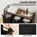 Artiss Laundry Basket with 3 Pull-out Bags Metal Frame Black - Close-Up Angle