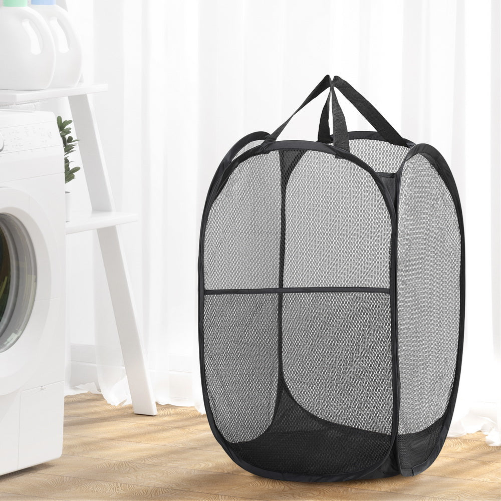 Artiss Foldable Black Laundry Hamper - Set of 2