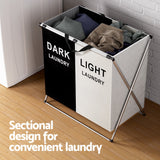 Artiss Laundry Basket Hamper Large Foldable Washing Clothes Storage 2 Sections - Top-Down View