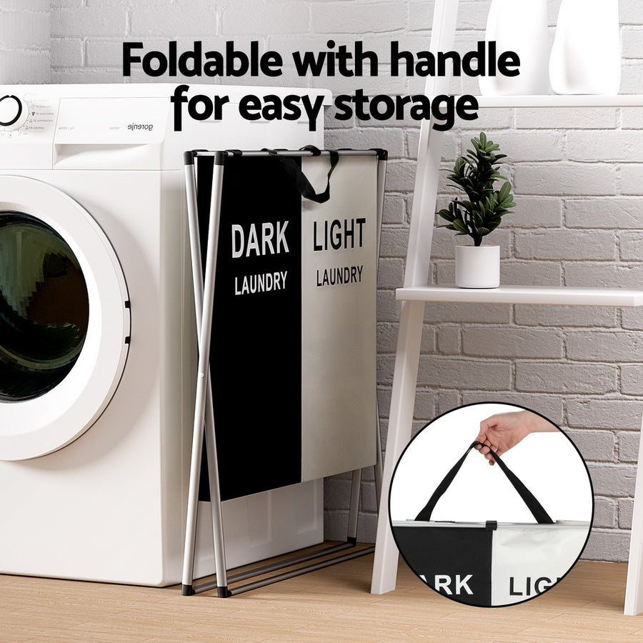Artiss Laundry Basket Hamper Large Foldable Washing Clothes Storage 2 Sections, image 5