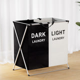 Artiss Laundry Basket Hamper Large Foldable Washing Clothes Storage 2 Sections - Close-Up Angle