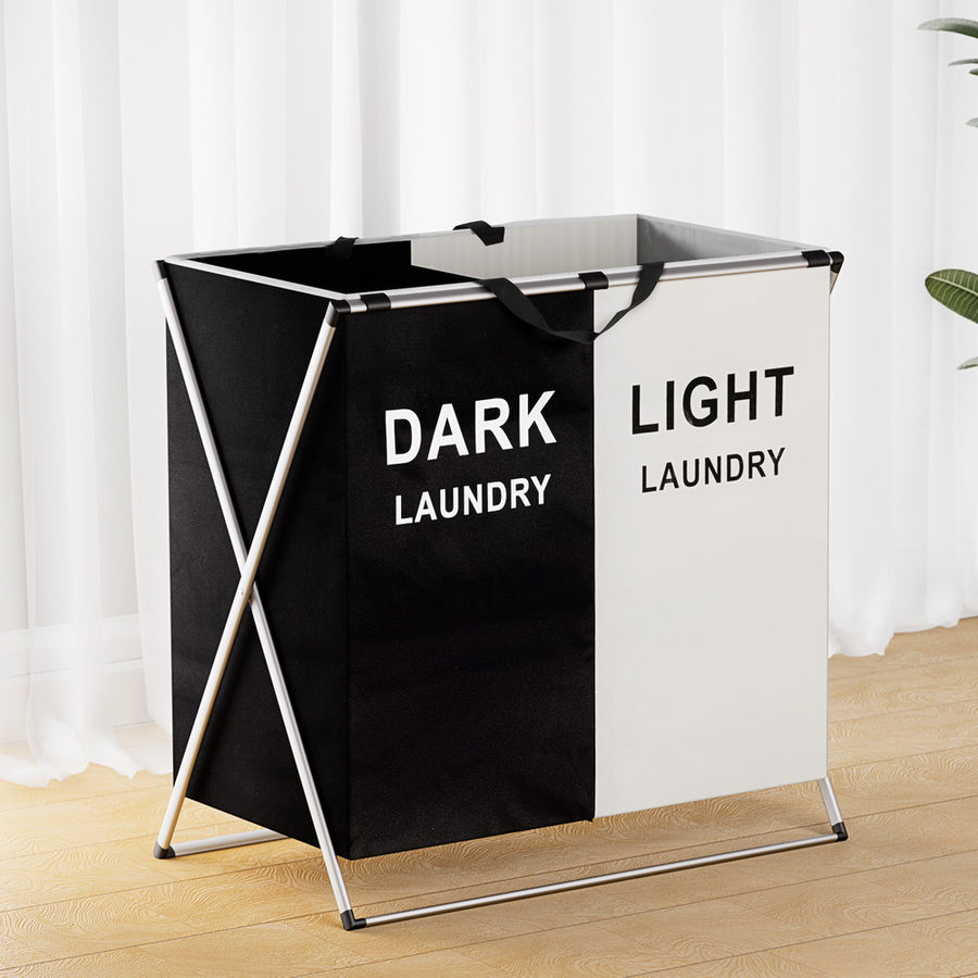Artiss Laundry Basket Hamper Large Foldable Washing Clothes Storage 2 Sections, image 7