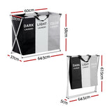 Artiss Laundry Basket Hamper Large Foldable Washing Clothes Storage 3 Sections - Front View