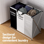 Artiss Laundry Basket Hamper Large Foldable Washing Clothes Storage 3 Sections, image 4