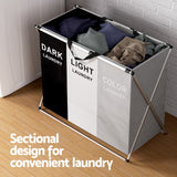 Artiss Laundry Basket Hamper Large Foldable Washing Clothes Storage 3 Sections - Top-Down View