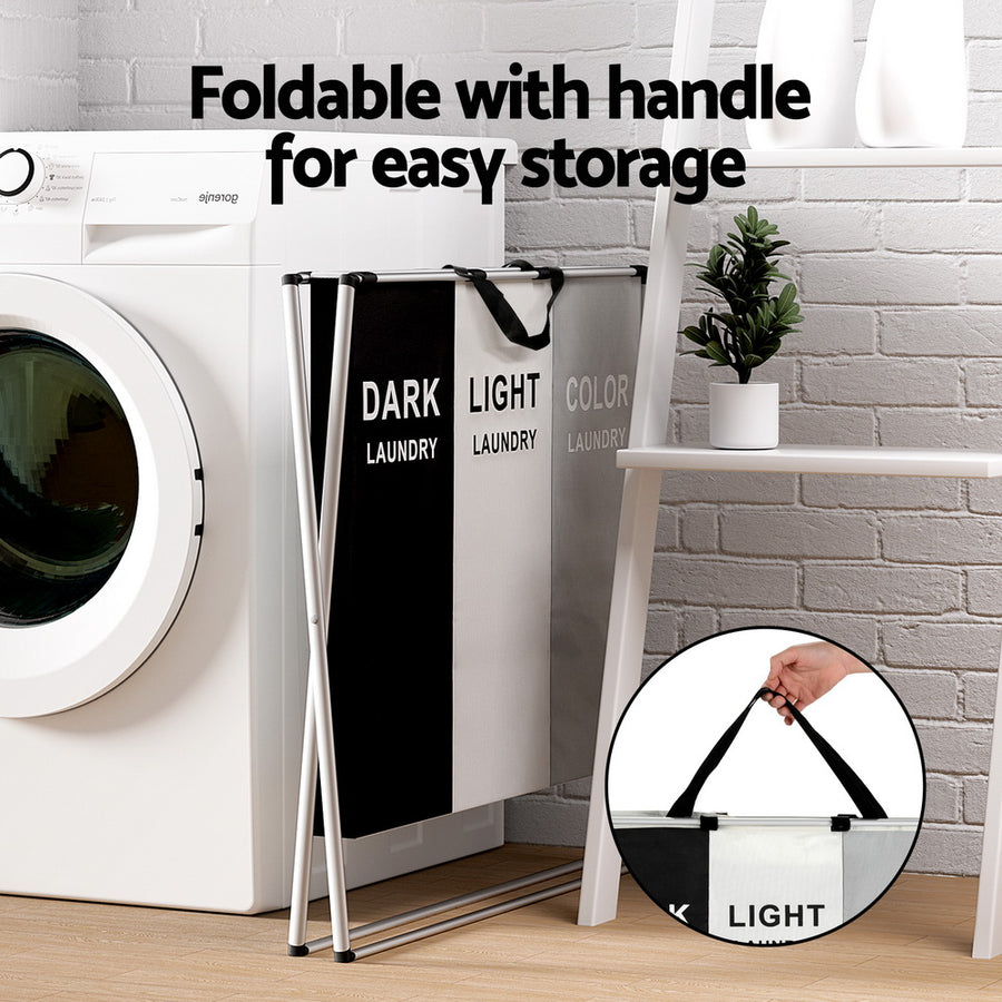 Artiss Laundry Basket Hamper Large Foldable Washing Clothes Storage 3 Sections, image 5