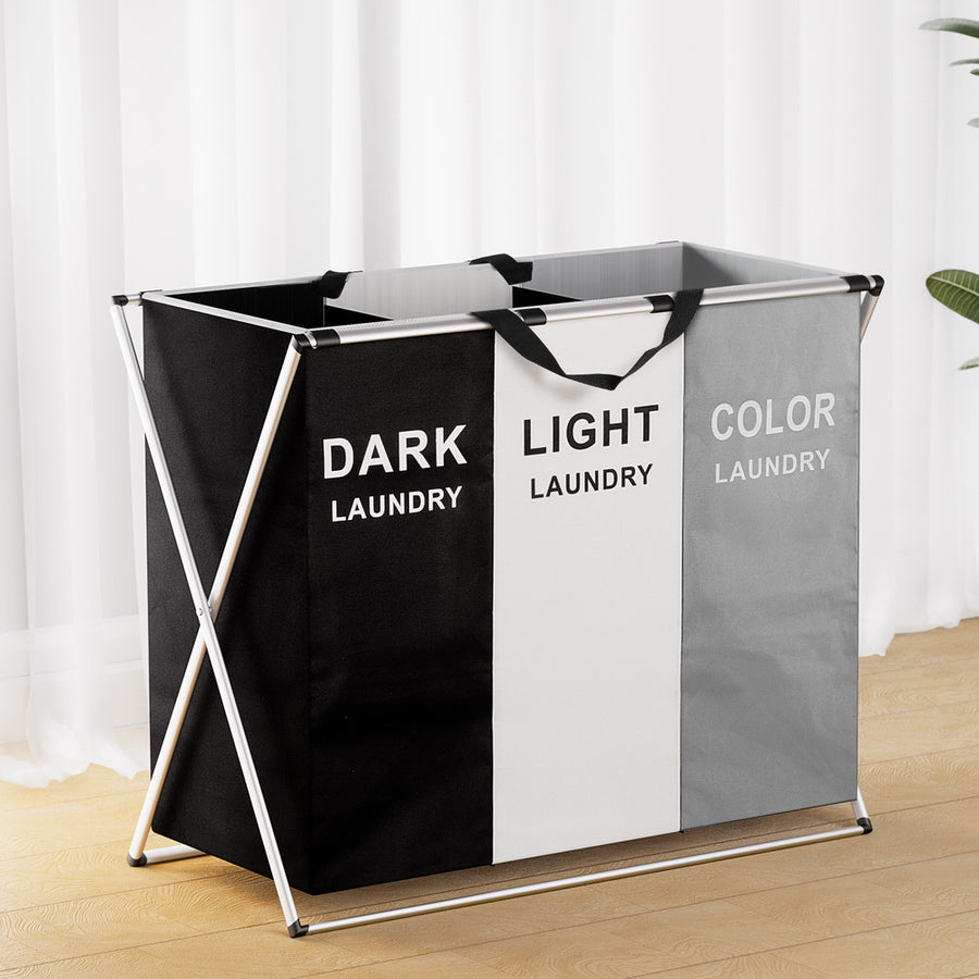 Artiss Laundry Basket Hamper Large Foldable Washing Clothes Storage 3 Sections, image 7