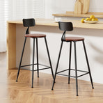 Two Artiss Alex industrial bar stools, dark brown seat and black metal frame