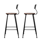 Two Artiss Alex industrial bar stools, dark brown seat and black metal frame, anti-slip feet