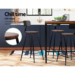 Two Artiss Alex industrial bar stools, dark brown seat and black metal frame, solid dark brown seat