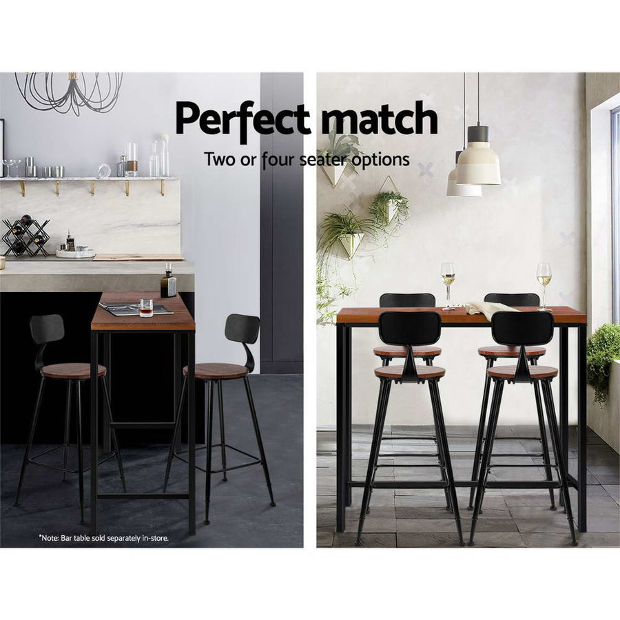 Two Artiss Alex industrial bar stools, dark brown seat and black metal frame, image 5