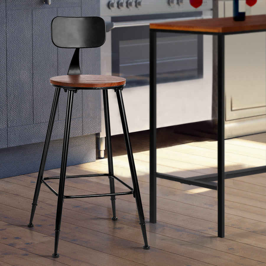 Two Artiss Alex industrial bar stools, dark brown seat and black metal frame, image 7