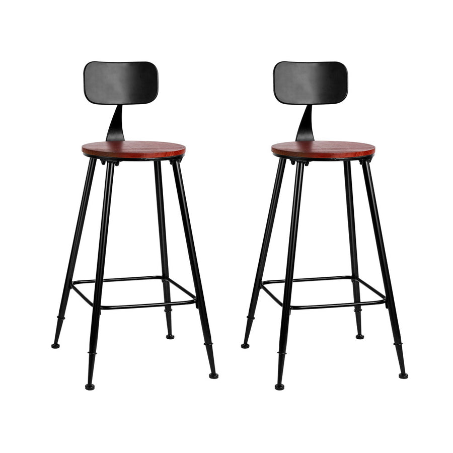 Two Artiss Alex industrial bar stools, dark brown seat and black metal frame, image 8