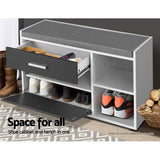 Artiss Shoe Cabinet Bench Shoes Storage Organiser Rack Wooden Cupboard Fabric Seat Adjustable Shelf - Rear View