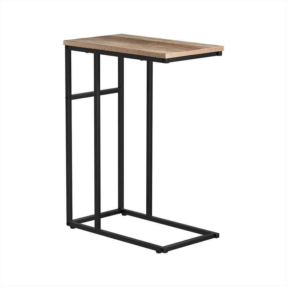 Rustic Industrial C-Shaped Side Table with Metal Frame for Sofa and Bedside Use