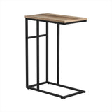 Rustic Industrial C-Shaped Side Table with Metal Frame for Sofa and Bedside Use