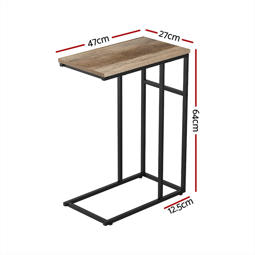 Rustic Industrial C-Shaped Side Table with Metal Frame for Sofa and Bedside Use