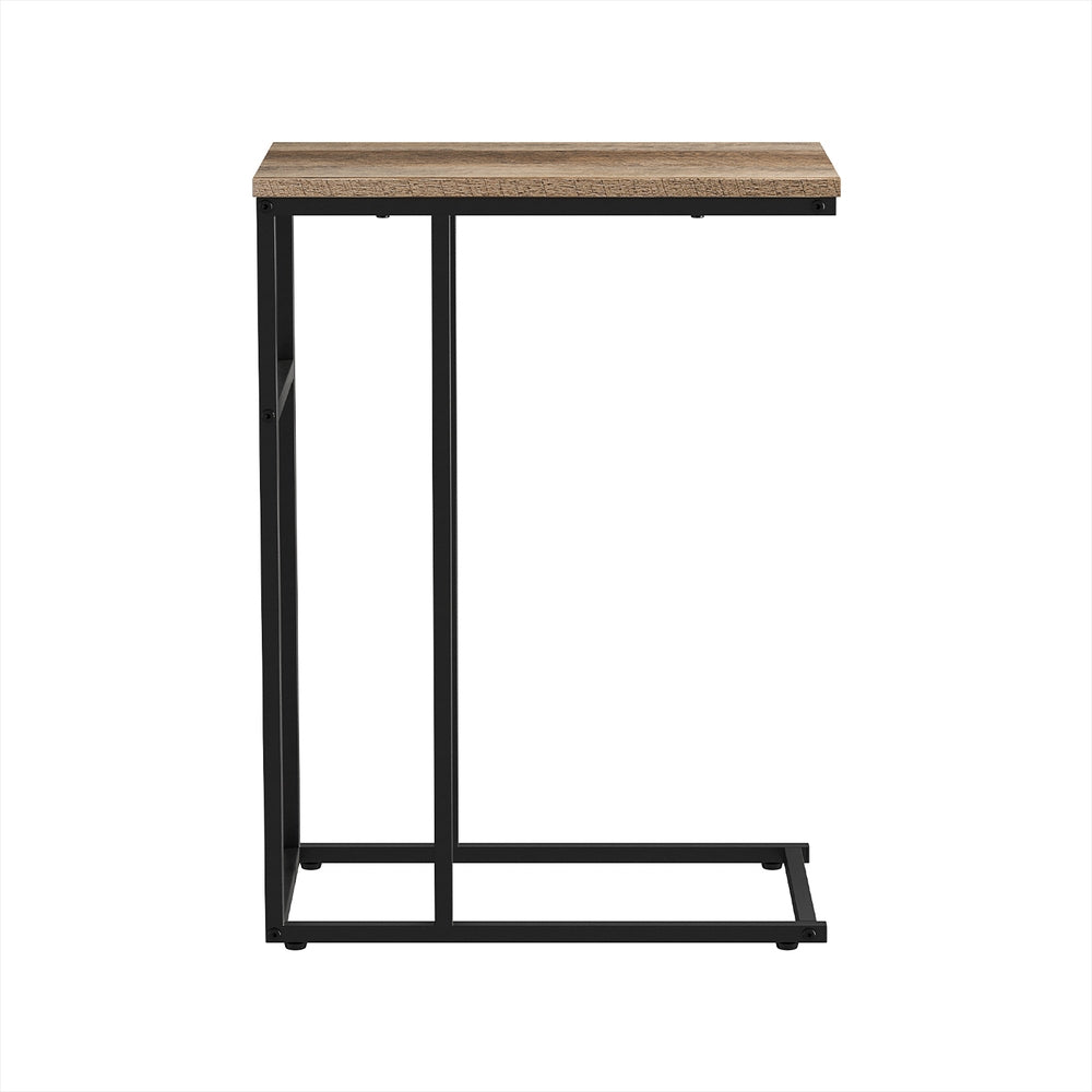 Rustic Industrial C-Shaped Side Table with Metal Frame for Sofa and Bedside Use