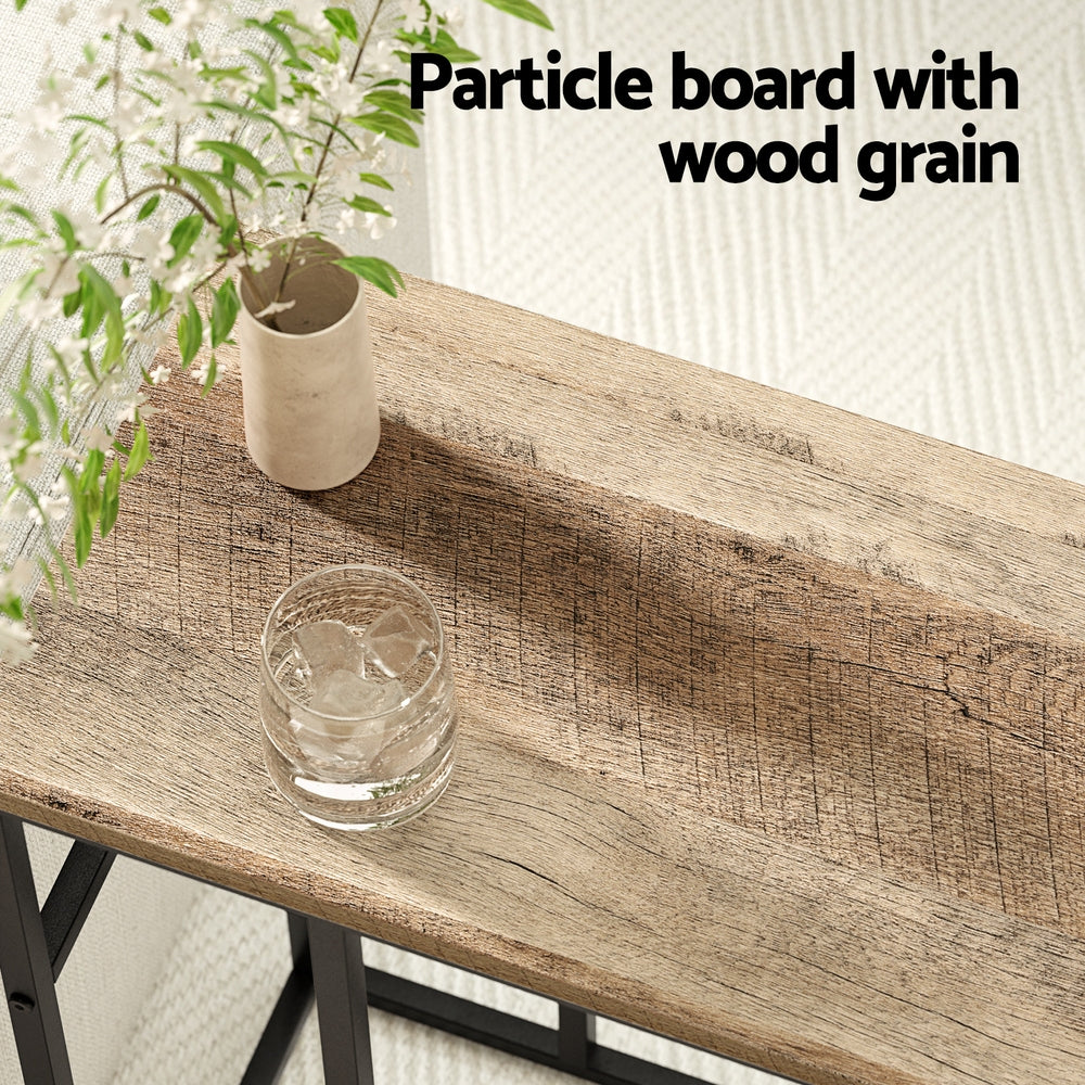 Rustic Industrial C-Shaped Side Table with Metal Frame for Sofa and Bedside Use