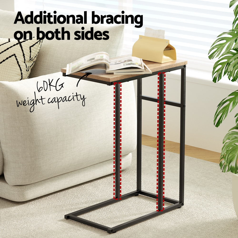 Rustic Industrial C-Shaped Side Table with Metal Frame for Sofa and Bedside Use