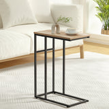 Rustic Industrial C-Shaped Side Table with Metal Frame for Sofa and Bedside Use - Close-Up Angle