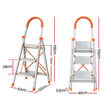 Giantz 3 Step Ladder Multi-Purpose Folding Aluminium Light Weight Non Slip Platform - Front View