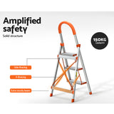 Giantz 3 Step Ladder Multi-Purpose Folding Aluminium Light Weight Non Slip Platform - Close-Up Angle