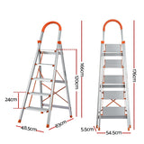 Giantz 5 Step Ladder Multi-Purpose Folding Aluminium Light Weight Non Slip Platform - Front View