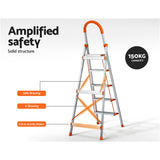 Giantz 5 Step Ladder Multi-Purpose Folding Aluminium Light Weight Non Slip Platform - Close-Up Angle