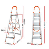 Giantz 6 Step Ladder Multi-Purpose Folding Aluminium Light Weight Non Slip Platform - Front View
