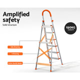 Giantz 6 Step Ladder Multi-Purpose Folding Aluminium Light Weight Non Slip Platform - Close-Up Angle