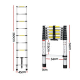 Giantz 2.6M Telescopic Ladder Aluminium Extension Extendable Steps Adjustable Height - Front View