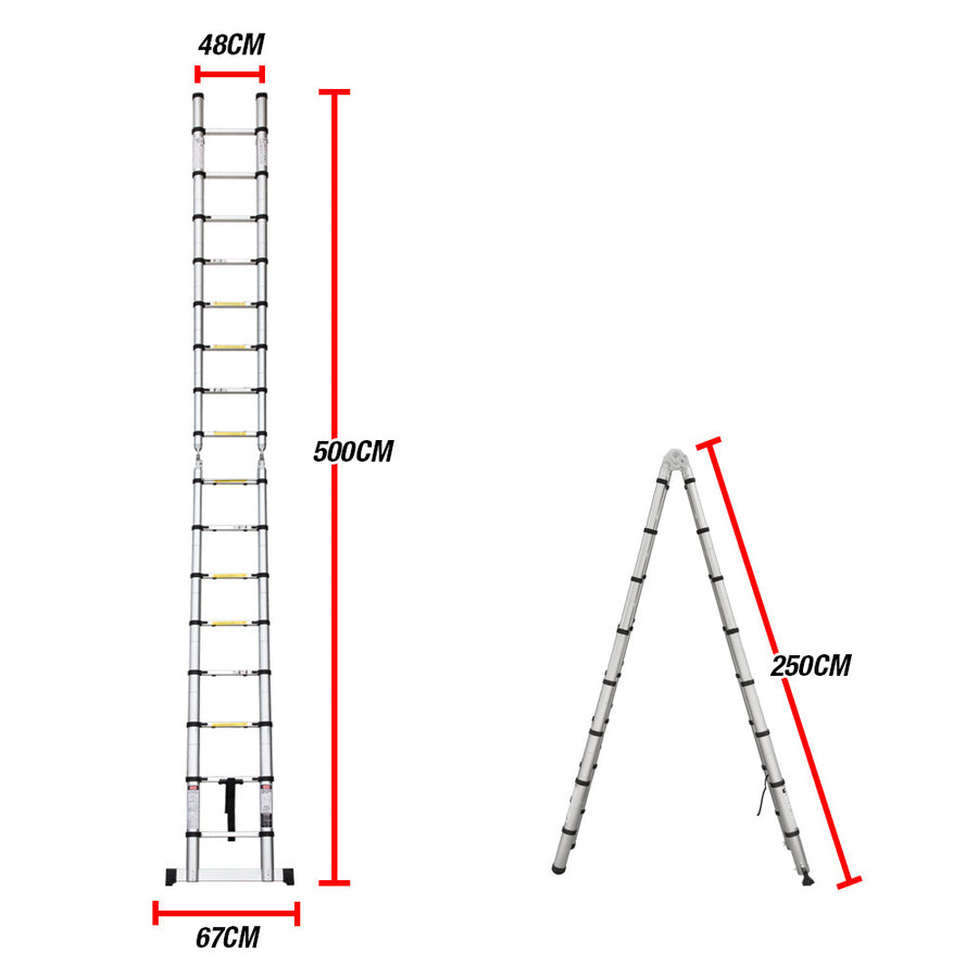 5m Telescopic Aluminium Multipurpose Ladder Extension Alloy Extendable Step AUS