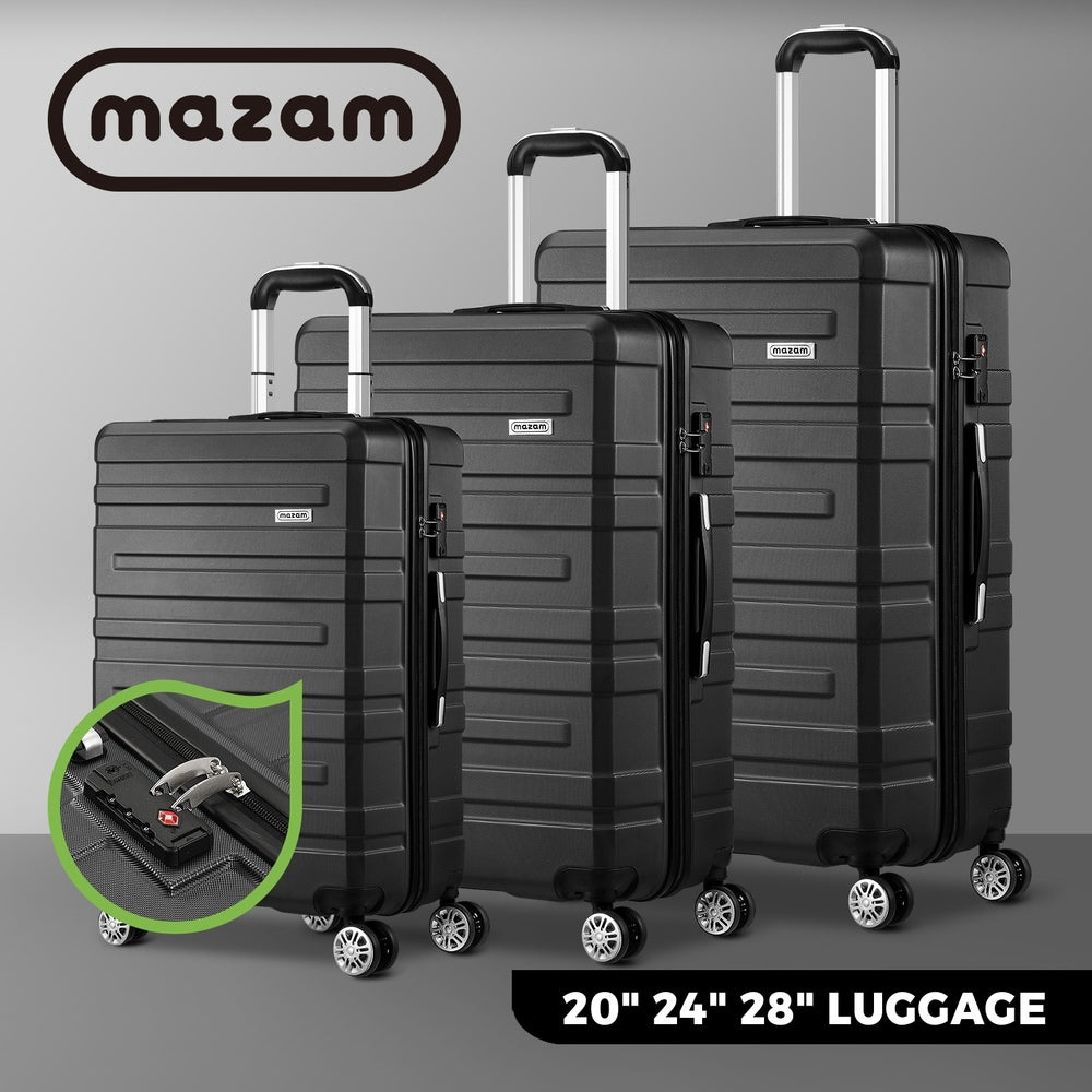 Mazam 3PCS Luggage Set TSA Lock Hard Case Black