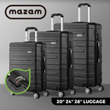 Mazam 3PCS Luggage Set TSA Lock Hard Case Black - 45-Degree Angle