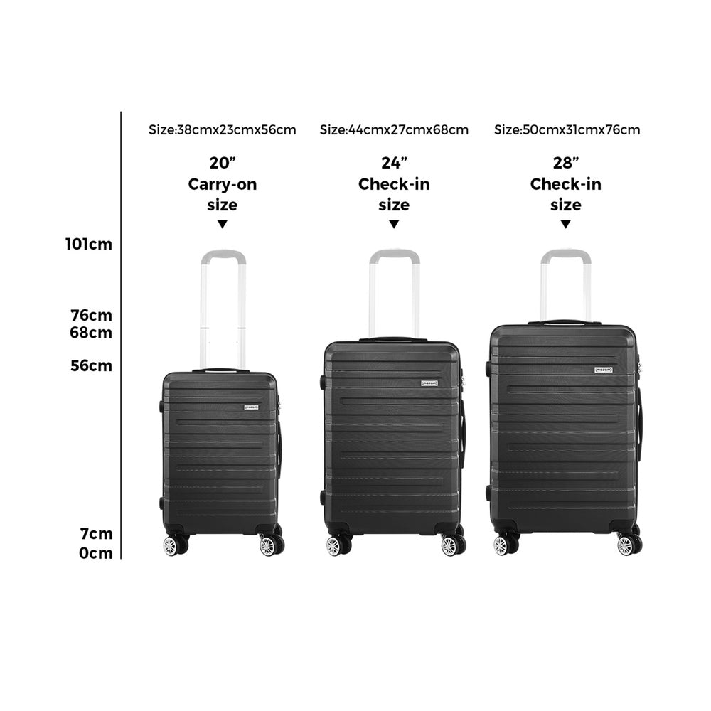 Mazam 3PCS Luggage Set TSA Lock Hard Case Black