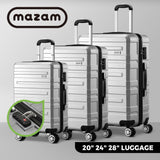 Mazam 3PCS Luggage Set TSA Lock Hard Case Silver - Front View