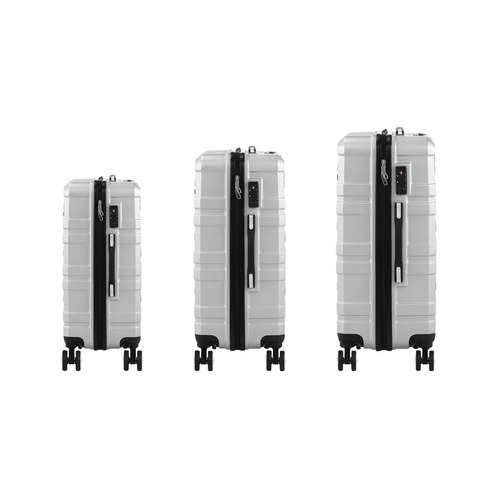 Mazam 3PCS Luggage Set TSA Lock Hard Case Silver