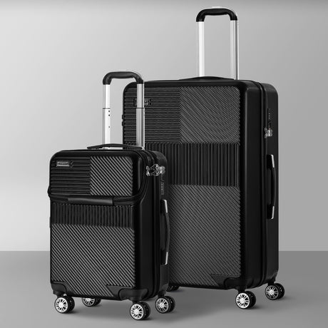 Mazam 2PCS Luggage Suitcase Trolley TSA Lock Carry On Hard Case Black