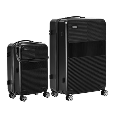 Mazam 2PCS Luggage Suitcase Trolley TSA Lock Carry On Hard Case Black
