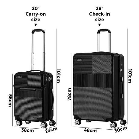 Mazam 2PCS Luggage Suitcase Trolley TSA Lock Carry On Hard Case Black