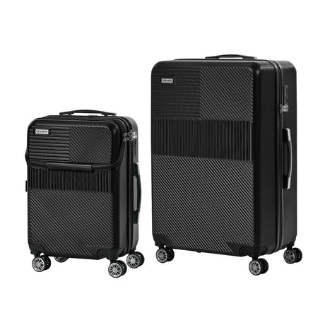 Mazam 2PCS Luggage Suitcase Trolley TSA Lock Carry On Hard Case Black