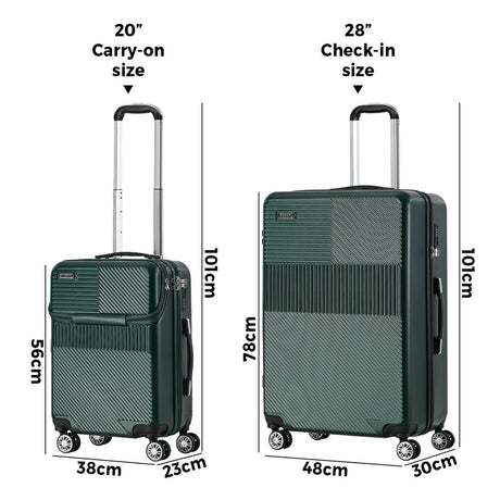 Mazam 2PCS Luggage Suitcase Trolley TSA Lock Carry On Hard Case Green